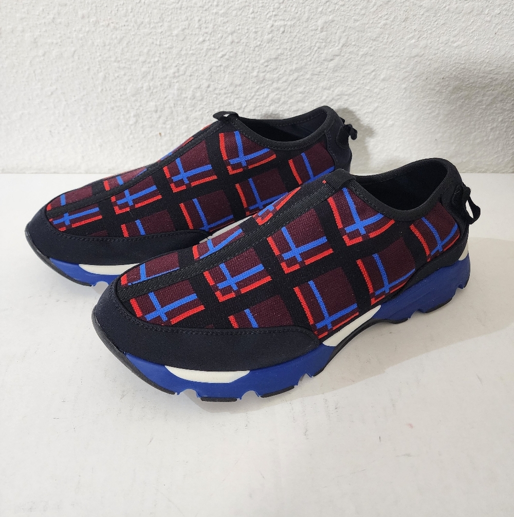 Marni Plaid Slip On Sneakers Graphic Fabric Rubber Sole Made in Italy US 7
